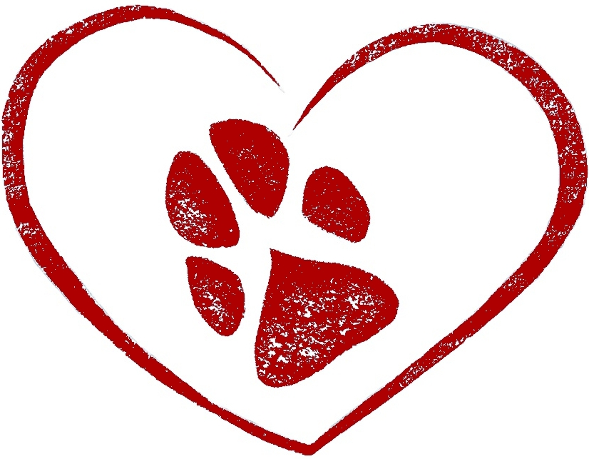 Skizziertes rotes Herz mit rotem Hundepfotenabdruck (c) Pfote aufs Herz